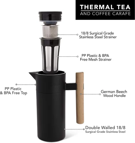 Vista 2 de Hastings Collective Jarra térmica de café de 40 onzas – Jarra aislada al vacío de doble pared de acero inoxidable – Cafetera térmica de 1 litro