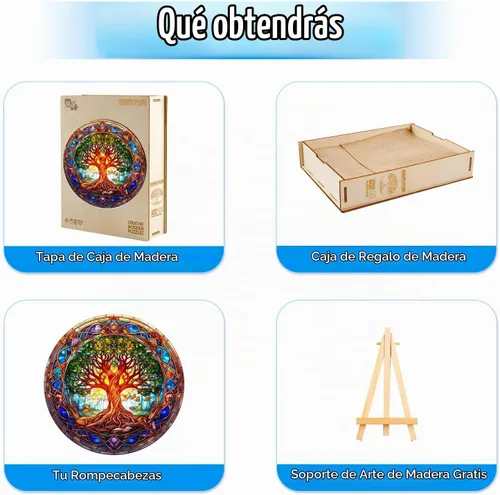 Vista 7 de Rompecabezas de madera para adultos - Rompecabezas de madera de árbol de la vida de vidrio manchado - Rompecabezas de madera con forma única Árbol