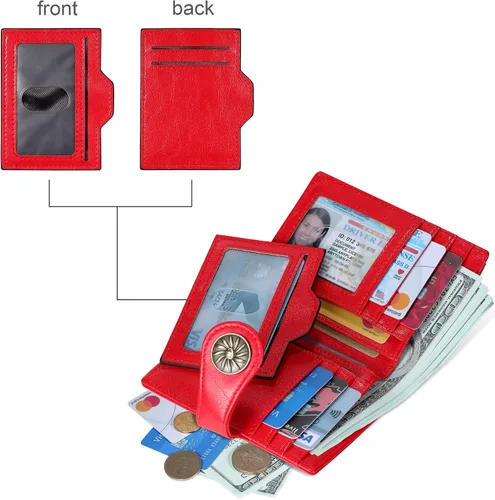 Vista 4 de Travelambo Rfid Wallet - Cartera de cuero para mujer, Rojo -, Moda