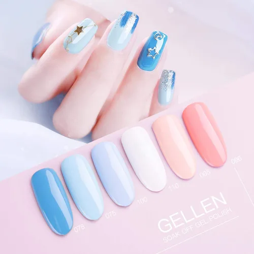 Vista 4 de Gellen Juego de 6 esmaltes de uñas de gel UV LED, colección de colores variados, 8 ml, cada uno 6 unidades - Verano Azul Blanco