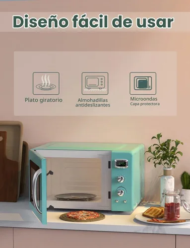 Vista 8 de SIMOE Horno microondas retro 0.9 pies cúbicos, 900W Compacto de encimera con 5 niveles de microondas y 8 funciones de cocción automática, bloqueo