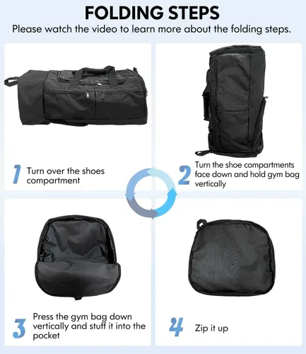 Vista 5 de Bolsas de gimnasio para hombres y mujeres, plegable, bolsa de lona deportiva, bolsa de entrenamiento, bolsas de viaje, Negro -, Bolsa de gimnasio