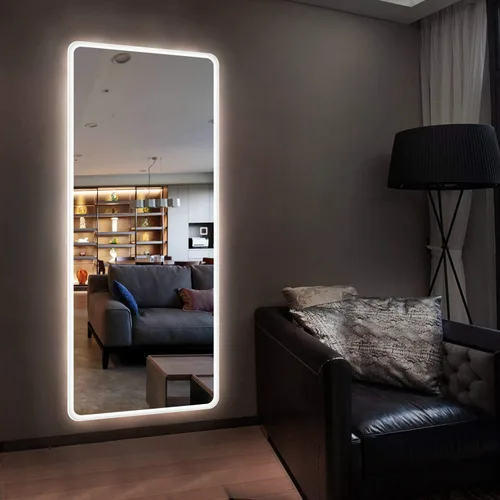 Vista 2 de H&A Espejo LED de longitud completa para pared, espejos de baño de alta calidad para tocador con luces y función antiniebla, control táctil vertical