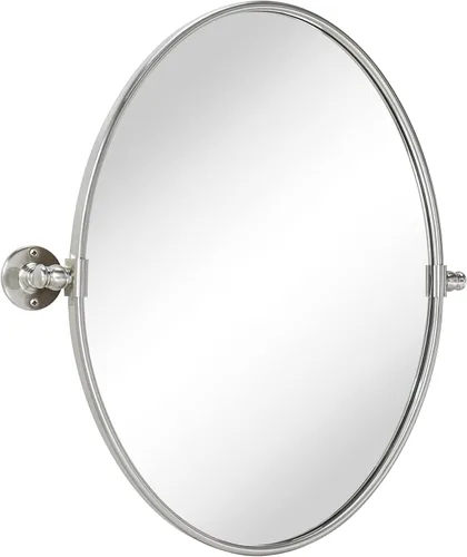 Vista 2 de TEHOME - Espejo de tocador de baño pivotante ovalado de níquel cepillado en metal, espejos de tocador inclinables para pared, 22.99 x 24 pulgadas