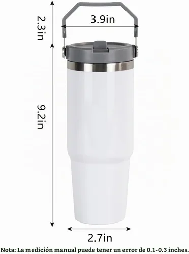 Vista 2 de Vaso de acero inoxidable de 32 onzas con asa y tapa 2 piezas Nuevo Mango Blanco