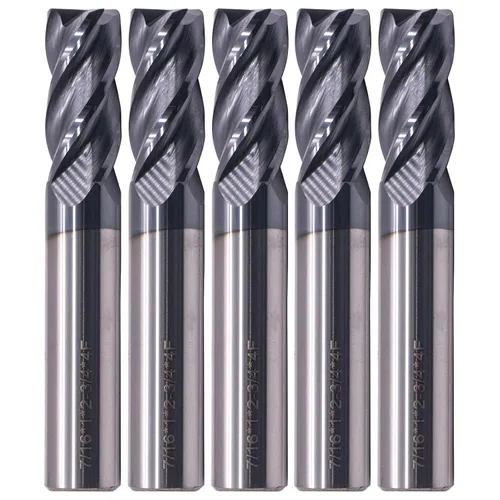 Vista 11 de BestParts 5 fresas cuadradas de carburo sólido de alto rendimiento, revestimiento AlTiN, 4 flautas, hélice de 30 grados, diámetro de corte de 1/2
