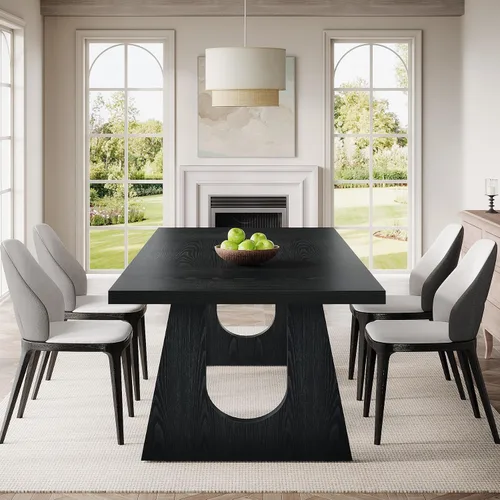 Vista 4 de Tribesigns Mesa de comedor grande para 6-8 personas, mesa rectangular rústica de madera de 70.9 pulgadas con patas de madera negra, mesa de cocina