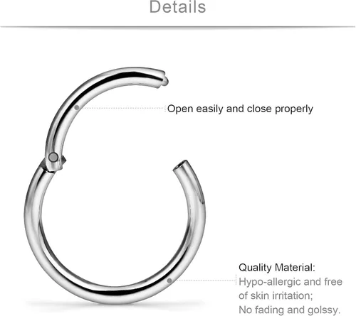 Vista 2 de Anillo de acero inoxidable 16G con bisagras de 3 a 10 unidades de 056oz para septum nariz labio cartílago tragus durmiente piercing para el cuerpo