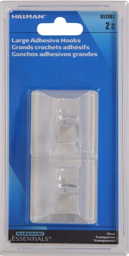Vista 2 de Hillman Hardware Essentials 852981 - Gancho adhesivo transparente grande, paquete de 2