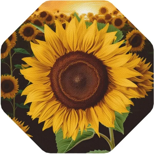 Vista 10 de Hermoso juego de 4 posavasos de cuero con estampado de girasol, impermeables, antiquemaduras, para sala de estar, mesa de café de 4 pulgadas Hexágono
