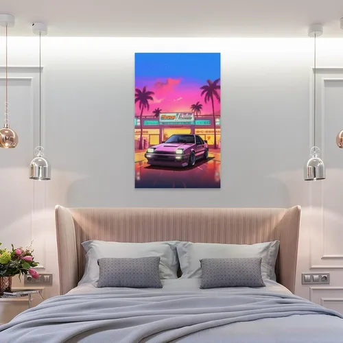 Vista 8 de Ae86 - Póster de neón Synthwave Retro JDM para automóvil, póster e impresiones de arte de pared, pintura colgante para dormitorio, aula, dormitorio