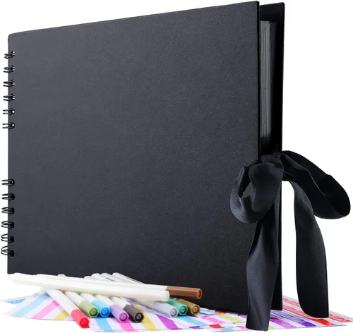 Vista 11 de GOTIDEAL Álbum de recortes de 7 x 7 pulgadas con marcadores metálicos, 40 páginas, álbumes de fotos de papel kraft para bodas y aniversarios