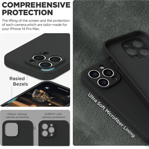 Vista 4 de SURPHY Funda diseñada para iPhone 14 Pro Max con protector de pantalla, (con protección de cámara y forro de microfibra suave), funda de silicona