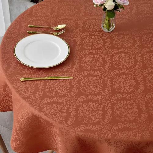 Vista 5 de maxmill - Mantel redondo de jacquard con diseño de damasco, impermeable, antiarrugas, de tela pesada y suave para cubierta circular de mesa y Óxido