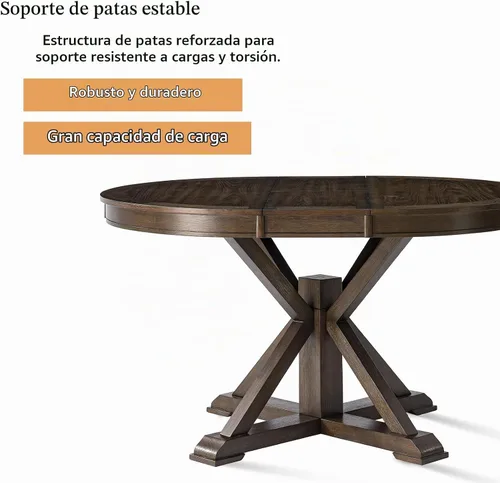 Vista 6 de HULALA HOME Mesa de comedor extensible redonda ovalada de 42 a 54 pulgadas, mesa de cocina expandible de madera maciza con hojas que ahorran