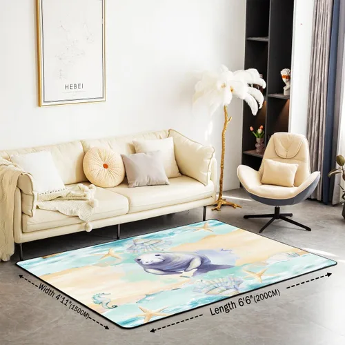 Vista 2 de Manatee - Alfombra decorativa de 3 x 5 con animales marinos, para niños, adolescentes, adultos, caricaturas, animales náuticos, sala de estar