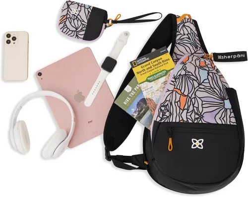 Vista 6 de Sherpani Esprit, bolsa de nailon, bolsa de hombro, mochila cruzada para mujer, protección RFID, Bloom