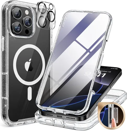 Vista 155 de Miracase - Funda magnética para iPhone 13 Pro Max de 6.7 pulgadas (compatible con MagSafe), transparente, completo, protector de pantalla de vidrio