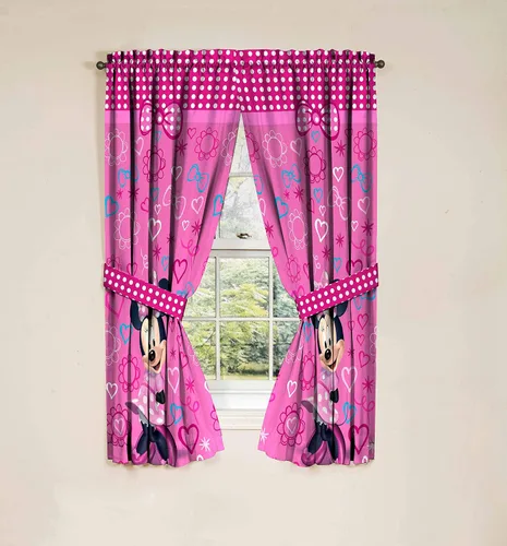 Vista 3 de Jay Franco Cortinas para ventana para niños, juego de 4 piezas que incluye 2 alzapaños, hermosa decoración de habitación y fácil de instalar, rosa
