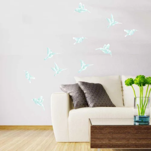 Vista 3 de Kit de calcomanías de pared de colibrí Origami - Kit de calcomanías de pared de pájaros voladores (negro gráfico)