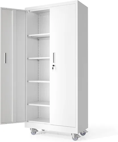 Vista 31 de VINGLI Armario de Pared para Garaje con Puertas con Cerradura y Estante Ajustable, Gabinete de Pared de Metal, Gabinete de Almacenamiento Superior