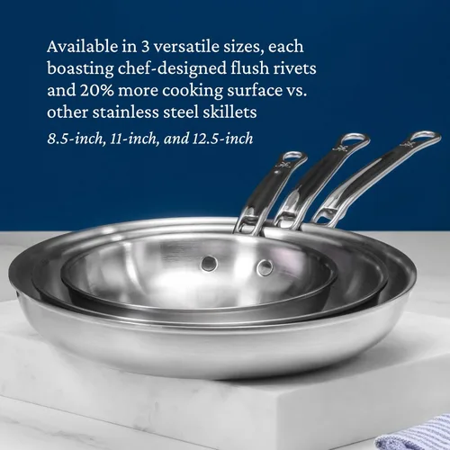 Vista 5 de Thomas Keller Insignia by Hestan - Juego de sartenes de acero inoxidable, compatible con placa de inducción, 11 pulgadas y 12.5 pulgadas