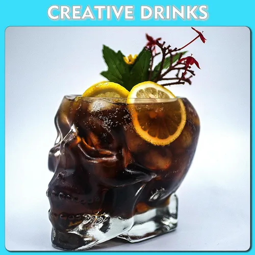 Vista 7 de 2 copas de vino de calavera de Halloween de 12 onzas / 11.8 fl oz, copas de cóctel únicas divertidas de calavera transparente para cóctel