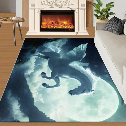 Vista 3 de Girl Horse Rugs for Bedroom, Horse Area Rug, Animal Rugs for Living Room, Indoor Non-Slip Rug, Machine Washable Carpet for Front Entrance Floor