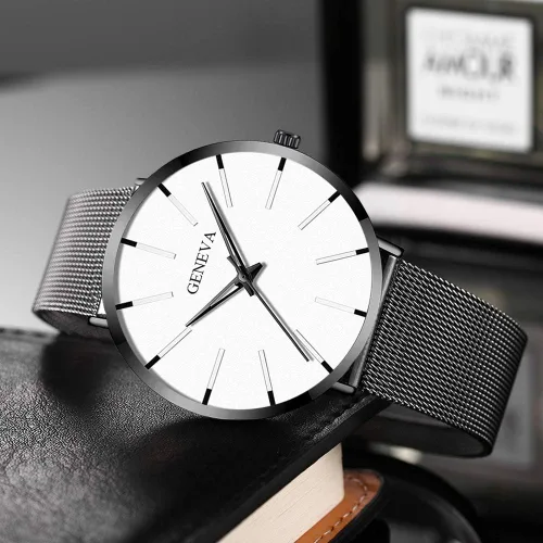 Vista 5 de Weicam Reloj de pulsera de cuarzo analógico con correa de malla simple para hombre, 6 piezas, Movimiento de cuarzo