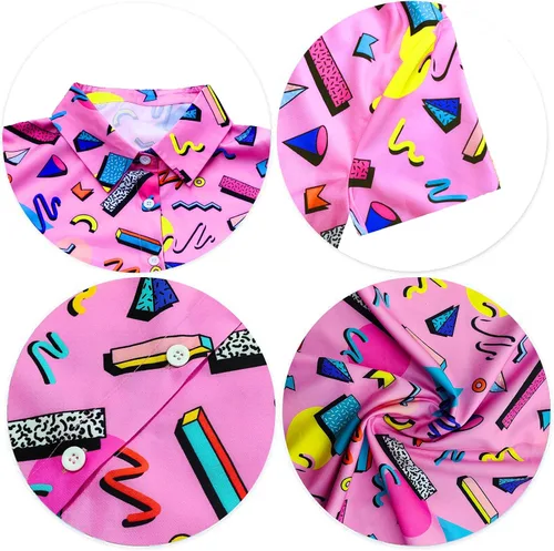 Vista 5 de Trajes de los años 80 y 90 para mujer, camiseta temática de fiesta de los años 80, camisas hawaianas con botones de los años 90, camisetas retro