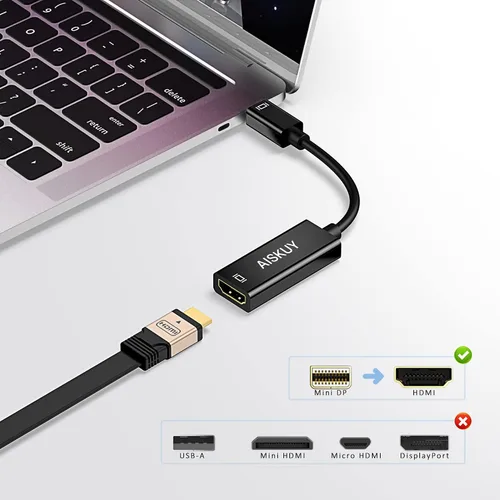 Vista 3 de Adaptador Mini DisplayPort a HDMI, 4k Mini DP (Thunderbolt 2) Convertidor macho a HDMI hembra para MacBook Air/Pro, Surface, ThinkPad, Monitor