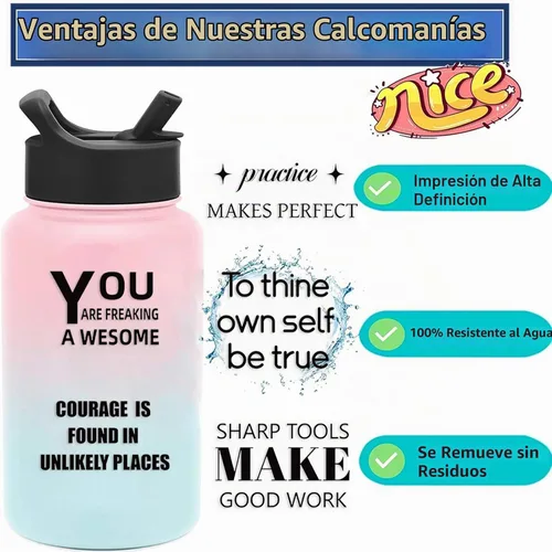 Vista 6 de 50 calcomanías inspiradoras transparentes, calcomanías negras con cita