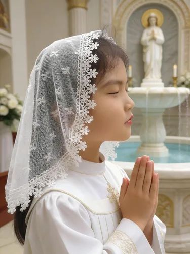 Vista 2 de Velo de iglesia de encaje para niñas, velos de primera comunión para niñas