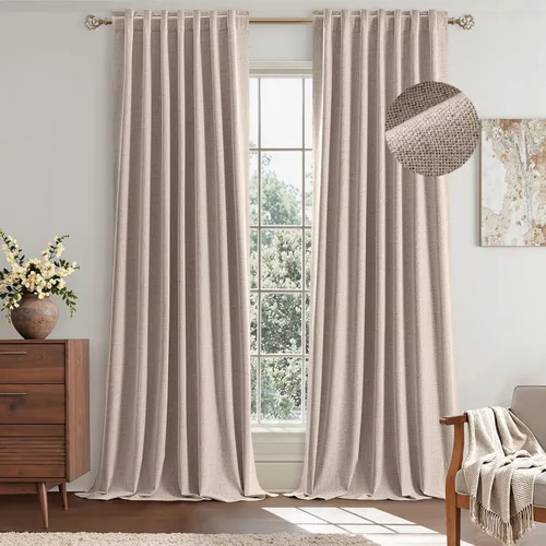 Vista 12 de EMEMA - Cortinas opacas de lino color beige, 72 pulgadas de largo, 2 paneles para dormitorio o sala de estar, con aislamiento térmico, 100%