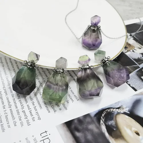 Vista 44 de Perfume Bottle Necklace Heart Shape, Amethyst Necklace Healing Crystal for Women, Essential Oil Diffuser Bottle Necklace Jewelry for Liquid
