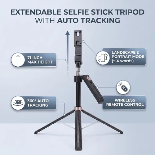Vista 7 de 71in Height Extendable Selfie Stick Tripod, Sturdy Stainless Steel