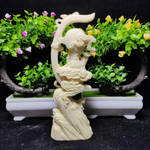 Vista 5 de Estatua blanca de Quan Yin, estatua de Buda femenina, estatua de luna Kuan Yin, decoración de oficina en casa, estatua de la diosa