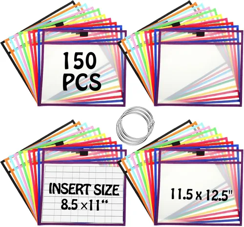 Vista 11 de Teling 150 bolsillos de borrado en seco reutilizables a granel para boletos de trabajo, protector de manga de plástico transparente, funda