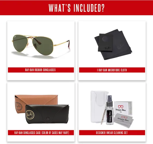 Vista 5 de Ray-Ban Aviator Metal II RB3689 - Lentes de sol de aviador para hombre y mujer + paquete con kit de gafas de diseño iWear de cortesía