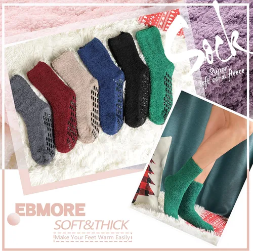 Vista 7 de EBMORE Womens Fuzzy Socks Slipper Fluffy Cozy Comfy Cabin Plush Warm Winter Sleep Home Soft Socks