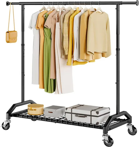 Vista 2 de Wiracks Perchero de Servicio Pesado para Colgar Ropa 350lbs Perchero de Ropa Ruedas Industriales de 3" 51 a 71" An x 16.53" Pr x 65" a 71" Al