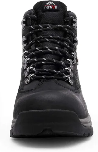 Vista 5 de NORTIV 8 Botas de senderismo impermeables para hombre, botas de senderismo de cuero medio tobillo