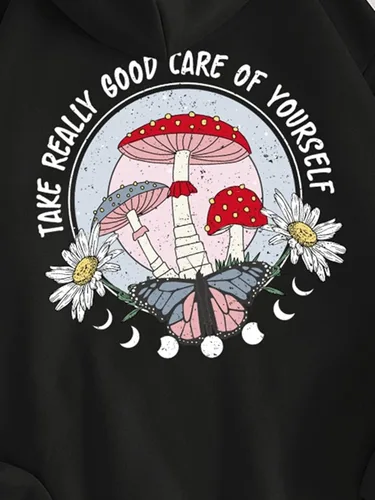Vista 5 de SHENHE Sudadera con capucha y bolsillo para mujer, diseño de hongos florales