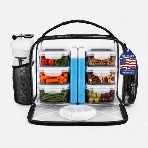 Vista 12 de ThinkFit Lonchera térmica para comida preparada con 6 contenedores para porciones de alimentos sin BPA, reutilizables, aptos para microondas y Negro