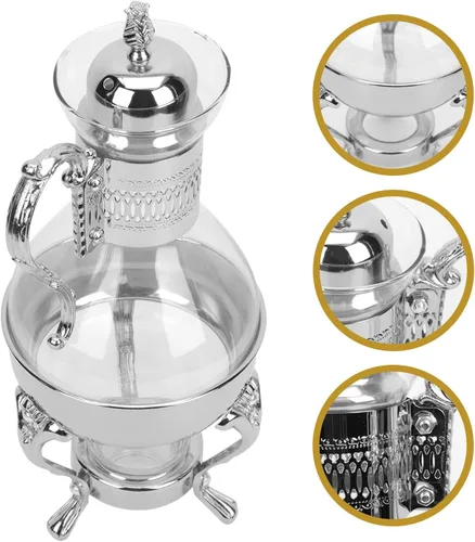 Vista 5 de Botella de café con leche de vidrio, tetera turca, tetera turca, tetera para estufa, estufa, decoración árabe antigua, vasos para servir cocina