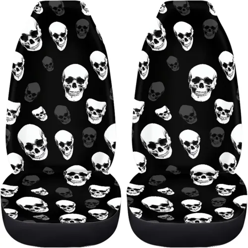 Vista 3 de UNICEU Juego de 2 fundas de cojín para asiento de automóvil, diseño de calavera gótica negra, lavable, accesorios interiores antideslizantes