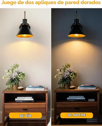Vista 7 de WILON Juego de dos apliques de pared dorados y negros, lámpara de pared moderna de granja, lámpara de pared industrial para interiores, para baño