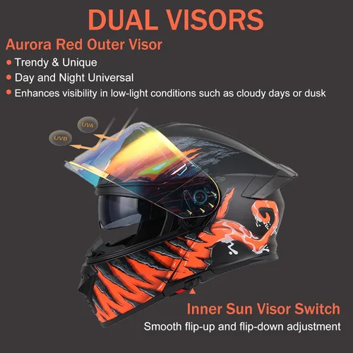 Vista 6 de Casco modular de motocicleta para hombres y mujeres, casco de motocicleta abatible de doble visera, aprobado por DOT, casco de cara completa