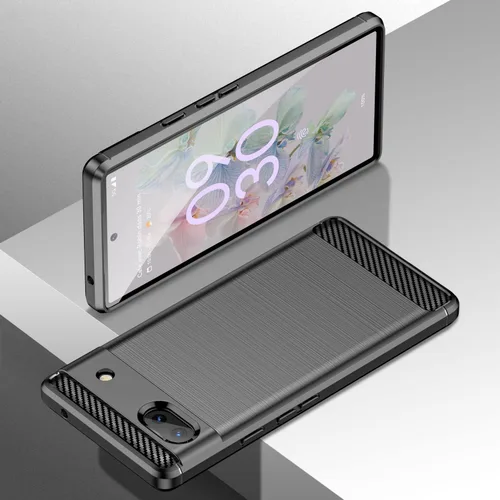 Vista 5 de Funda para teléfono Google Pixel 6A 5G, a prueba de golpes, protección anticaídas, funda flexible de fibra de carbono TPU (negro)