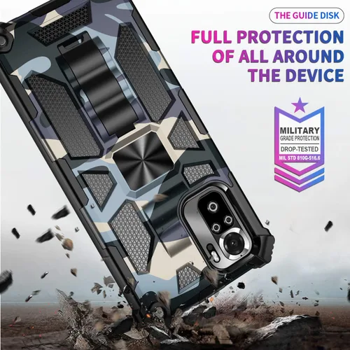 Vista 4 de Funda para Redmi Note 10S, funda para Redmi Note 10 4G, camuflaje militar con protección de grado militar y carcasa de soporte integrada para Redmi